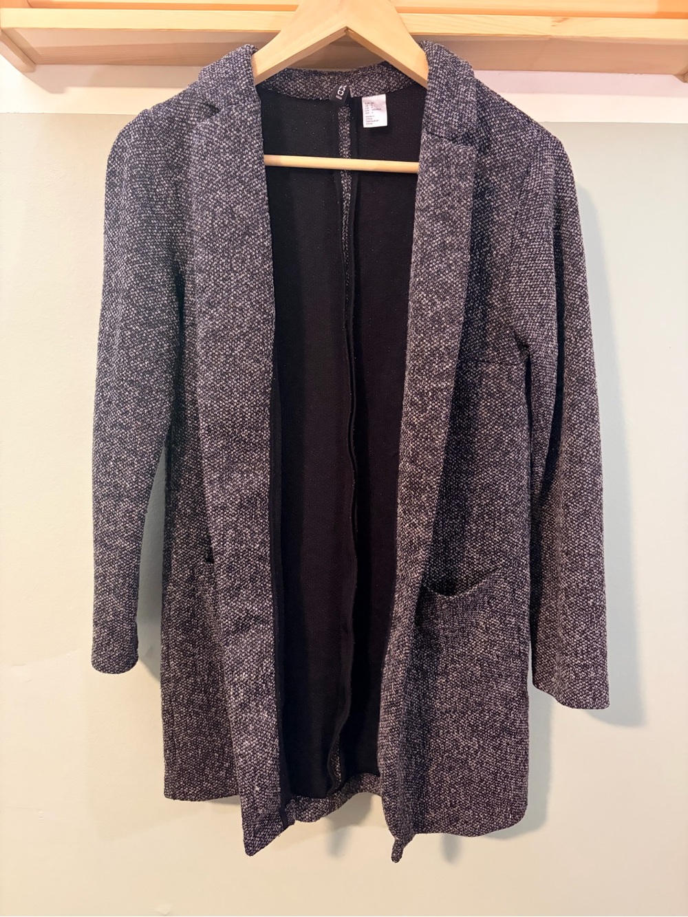 H&M Marbled Gray Open-Front Long Knit Blazer
